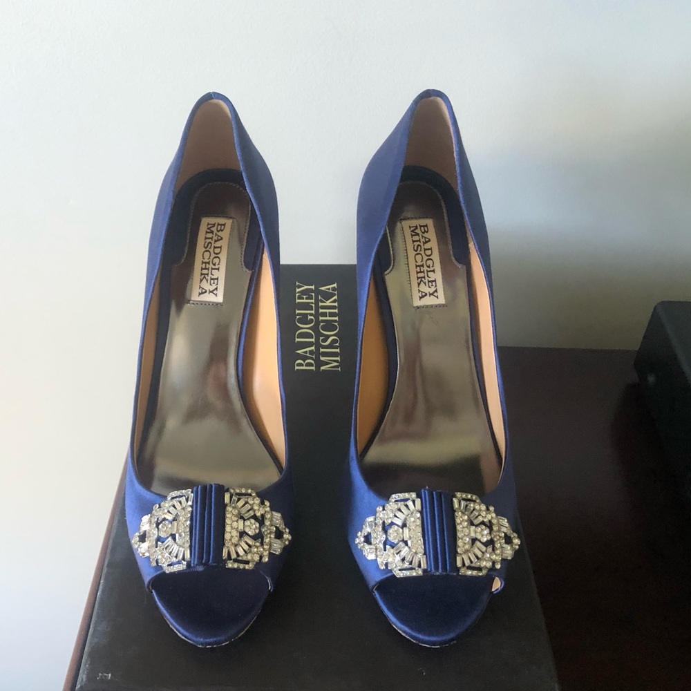 Badgley Mischka Navy Satin Peep Toe Heel